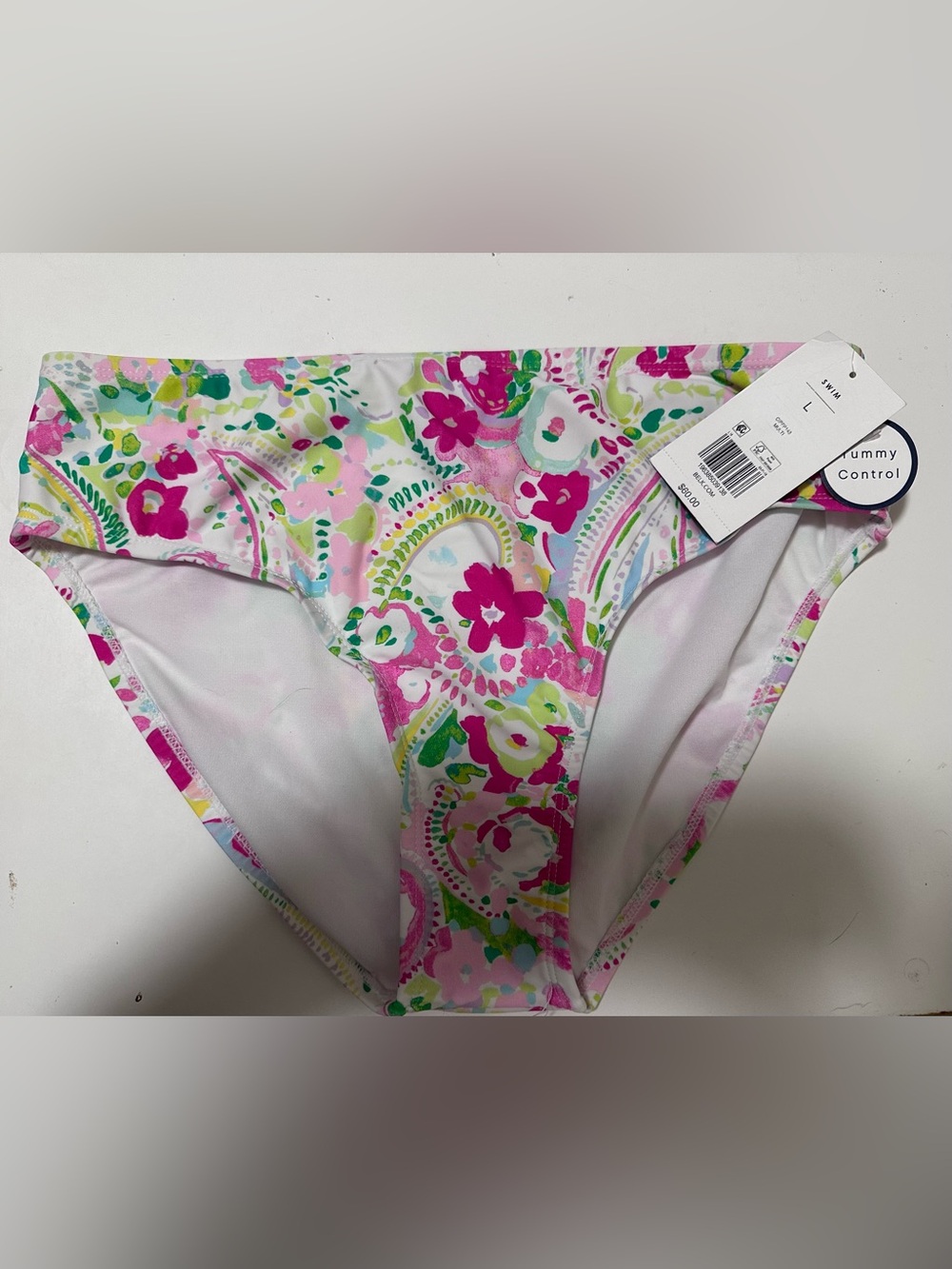 NWT- Crown & Ivy Bright Floral Bikini Bottoms in Pink, Green, White, large